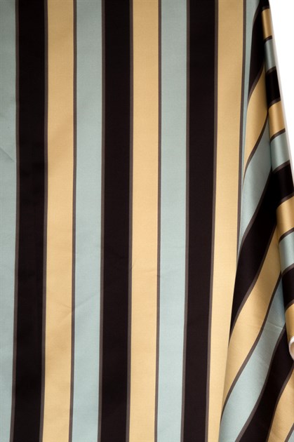 Picture of Stripe Faux Silk - Light Blue, Gold and Brown